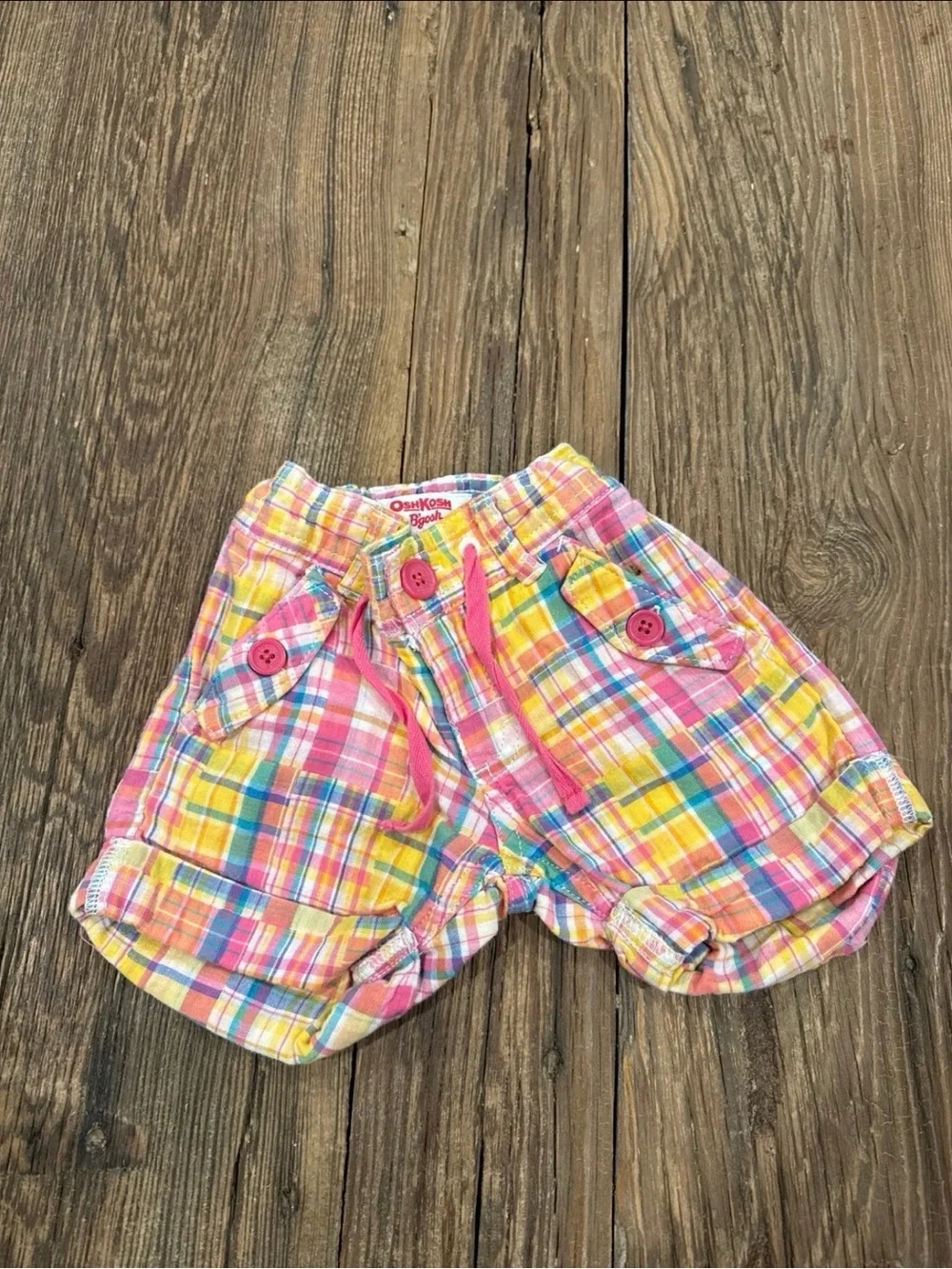OshKosh B'gosh Pink Yellow Blue Plaid Kids Shorts